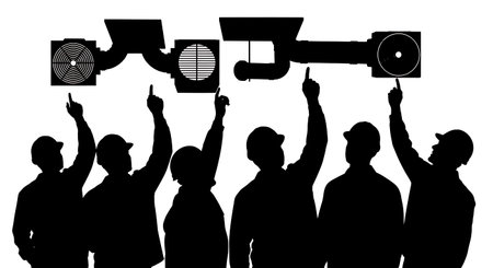 Black Solid HVAC Engineer Silhouettes Set of Six on White Background isolated on plain white background.のイラスト素材