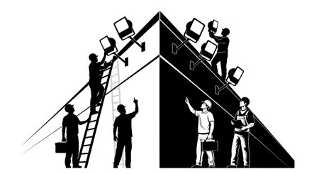 Black Solid Floodlight Install Silhouettes Set of Six on White Background isolated on plain white background.のイラスト素材