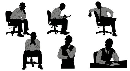 Black Solid Landscape Architect Survey Silhouettes Set of Six on White Background isolated on plain white background.のイラスト素材