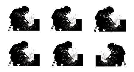 Black Solid Aluminum Welder Spool Gun Silhouettes Set of Six on White Background isolated on plain...