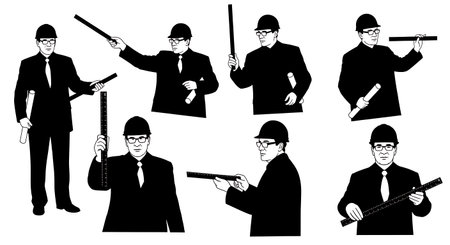 Black Solid Architect Explaining Scope Silhouettes Set of Six on White Background isolated on plain white background.のイラスト素材