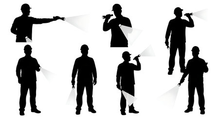 Black Solid Architect Carrying Material Roll Silhouettes Set of Six on White Background isolated on plain white background.のイラスト素材