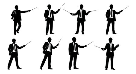 Black Solid Architect Laser Pointer Silhouettes Set of Six on White Background isolated on plain white background.のイラスト素材