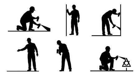 Black Solid Architect with Spray Paint Silhouettes Set of Six on White Background isolated on plain white background.のイラスト素材
