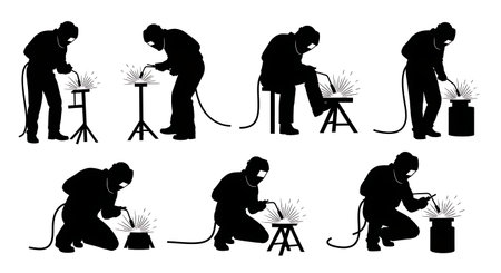 Black Solid Artistic Metal Sculptor Silhouettes Set of Six on White Background isolated on plain...