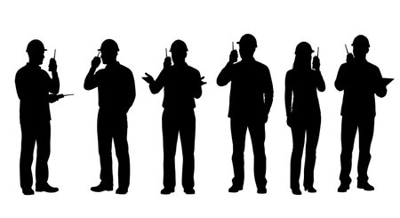 Black Solid Architect on Walkie Talkie Silhouettes Set of Six on White Background isolated on plain white background.のイラスト素材