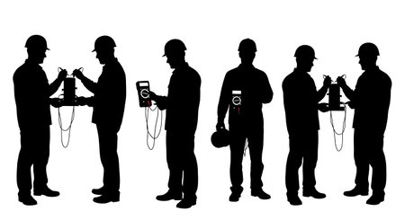 Black Solid Capacitor Test Silhouettes Set of Six on White Background isolated on plain white background.のイラスト素材