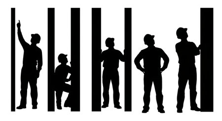 Black Solid Bridge Engineer Silhouettes Set of Six on White Background isolated on plain white background.のイラスト素材