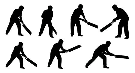 Black Solid Carpenter Japanese Saw Silhouettes Set of Six on White Background isolated on plain white background.のイラスト素材