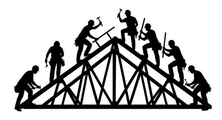 Black Solid Carpenter Roof Bracing Silhouettes Set of Six on White Background isolated on plain white background.のイラスト素材