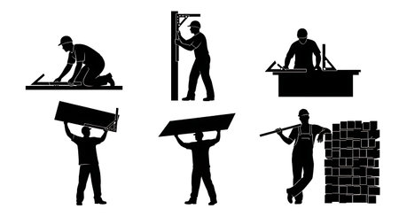 Black Solid Carpenter Speed Square Silhouettes Set of Six on White Background isolated on plain white background.のイラスト素材