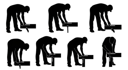 Black Solid Carpenter Biscuit Glue Silhouettes Set of Six on White Background isolated on plain white background.のイラスト素材