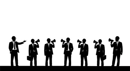 Black Solid Architect with Megaphone Silhouettes Set of Six on White Background isolated on plain white background.のイラスト素材