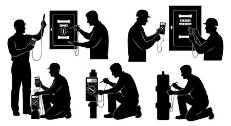 Black Solid Fuse Continuity Test Silhouettes Set of Six on White Background isolated on plain white background.のイラスト素材