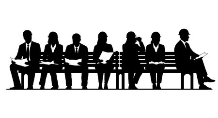 Black Solid Planner Park Observation Silhouettes Set of Six on White Background isolated on plain white background.のイラスト素材