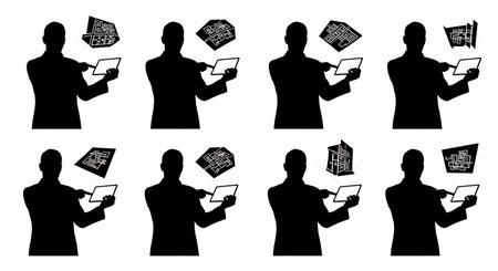 Black Solid Planner Permit Sorting Silhouettes Set of Six on White Background isolated on plain white background.のイラスト素材