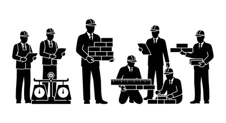 Black Solid Planner Stack Bricks Silhouettes Set of Six on White Background isolated on plain white background.のイラスト素材