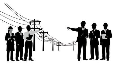 Black Solid Planner Power Line Silhouettes Set of Six on White Background isolated on plain white background.のイラスト素材