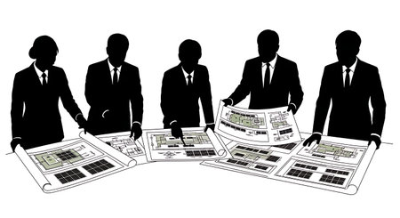 Black Solid Planner Solar Energy Silhouettes Set of Six on White Background isolated on plain white background.のイラスト素材