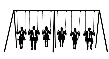 Black Solid Planner Testing Swing Silhouettes Set of Six on White Background isolated on plain white background.のイラスト素材