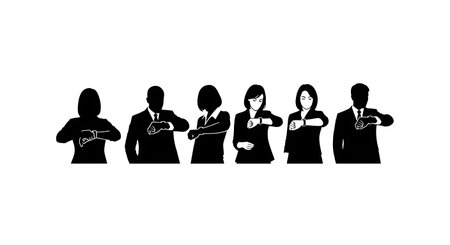 Black Solid Realtor Checking Time Silhouettes Set of Six on White Background isolated on plain white background.のイラスト素材