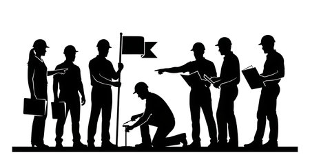 Black Solid Planner Survey Flag Silhouettes Set of Six on White Background isolated on plain white background.のイラスト素材