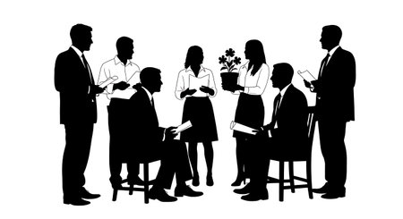 Black Solid Planner Urban Garden Silhouettes Set of Six on White Background isolated on plain white background.のイラスト素材