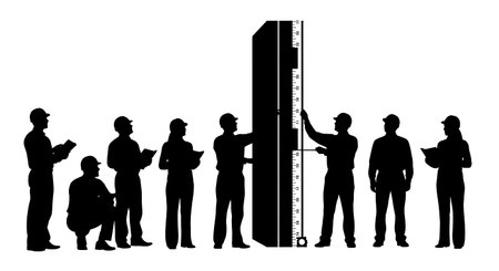 Black Solid Planner Vertical Measure Silhouettes Set of Six on White Background isolated on plain white background.のイラスト素材