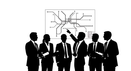 Black Solid Planner Transport Route Silhouettes Set of Six on White Background isolated on plain white background.のイラスト素材