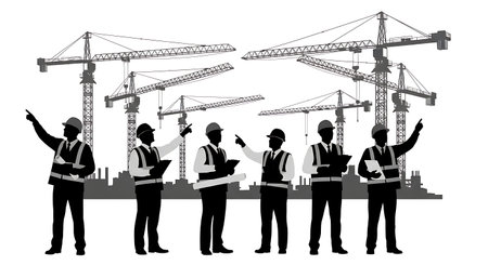 Black Solid Planner Site Inspection Silhouettes Set of Six on White Background isolated on plain white background.のイラスト素材