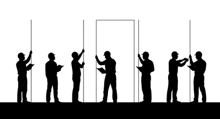 Black Solid Planner Vertical Measure Silhouettes Set of Six on White Background isolated on plain white background.のイラスト素材