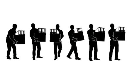 Black Solid Realtor Heavy File Box Silhouettes Set of Six on White Background isolated on plain white background.のイラスト素材