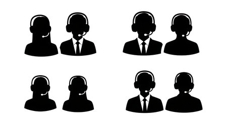 Black Solid Planner Virtual Meeting Silhouettes Set of Six on White Background isolated on plain white background.のイラスト素材