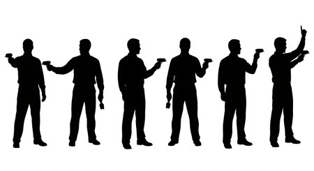 Black Solid Realtor Garage Opener Silhouettes Set of Six on White Background isolated on plain white background.のイラスト素材