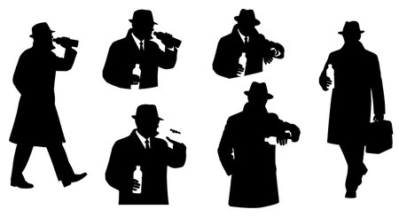 Black Solid Realtor Briefcase Handle Silhouettes Set of Six on White Background isolated on plain white background.のイラスト素材