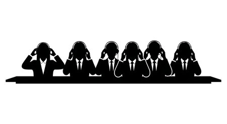 Black Solid Realtor Holding Headset Silhouettes Set of Six on White Background isolated on plain white background.のイラスト素材