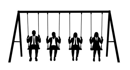 Black Solid Planner Testing Swing Silhouettes Set of Six on White Background isolated on plain white background.のイラスト素材