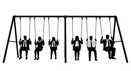 Black Solid Planner Testing Swing Silhouettes Set of Six on White Background isolated on plain white background.のイラスト素材