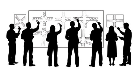 Black Solid Planner Whiteboard Road Silhouettes Set of Six on White Background isolated on plain white background.のイラスト素材