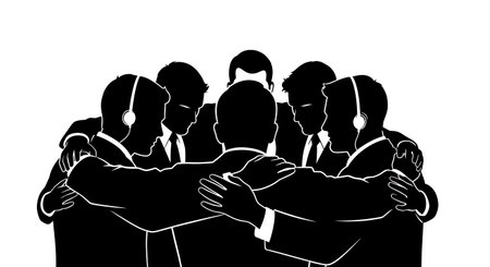 Black Solid Realtor Clasping Hands Silhouettes Set of Six on White Background isolated on plain white background.のイラスト素材