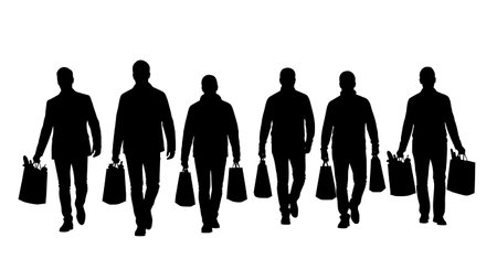 Black Solid Realtor Grocery Bag Silhouettes Set of Six on White Background isolated on plain white background.のイラスト素材