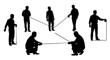 Black Solid Realtor Measuring Room Silhouettes Set of Six on White Background isolated on plain white background.のイラスト素材