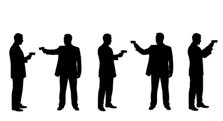 Black Solid Realtor Garage Opener Silhouettes Set of Six on White Background isolated on plain white background.のイラスト素材