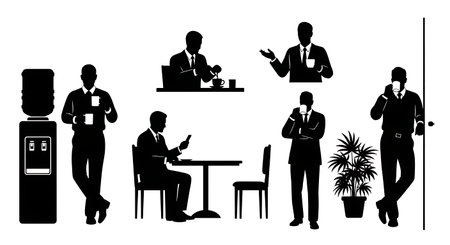 Black Solid Realtor Holding Blueprint Silhouettes Set of Six on White Background isolated on plain white background.のイラスト素材