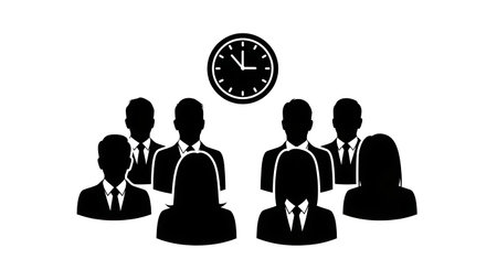 Black Solid Realtor Looking Clock Silhouettes Set of Six on White Background isolated on plain white background.のイラスト素材