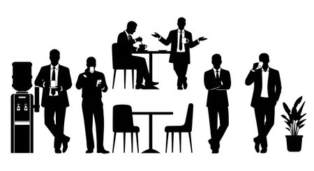 Black Solid Realtor Holding Blueprint Silhouettes Set of Six on White Background isolated on plain white background.のイラスト素材