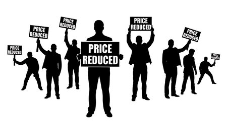 Black Solid Realtor Price Reduced Silhouettes Set of Six on White Background isolated on plain white background.のイラスト素材