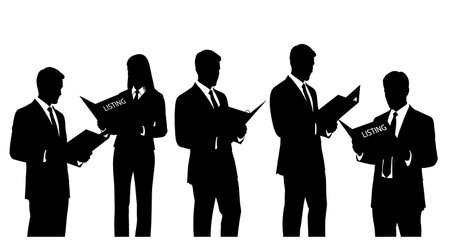Black Solid Realtor Listing Binder Silhouettes Set of Six on White Background isolated on plain white background.のイラスト素材