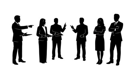 Black Solid Realtor Presenting Couple Silhouettes Set of Six on White Background isolated on plain white background.のイラスト素材