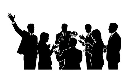 Black Solid Realtor Talking Gestures Silhouettes Set of Six on White Background isolated on plain white background.のイラスト素材